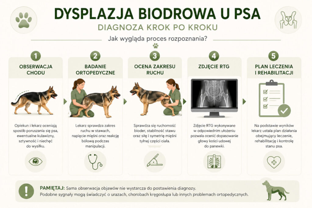 dysplazja biodrowa u psa diagnoza - infografika